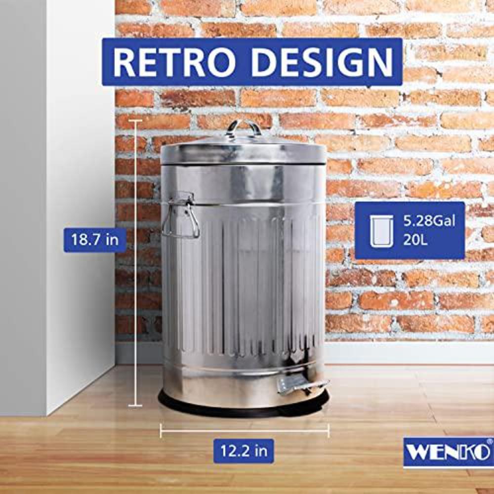 wenko step trash can with lid and pedal, retro metal garbage bin, for bathroom, kitchen, office, soft close, 5 gallon, 12.2 x