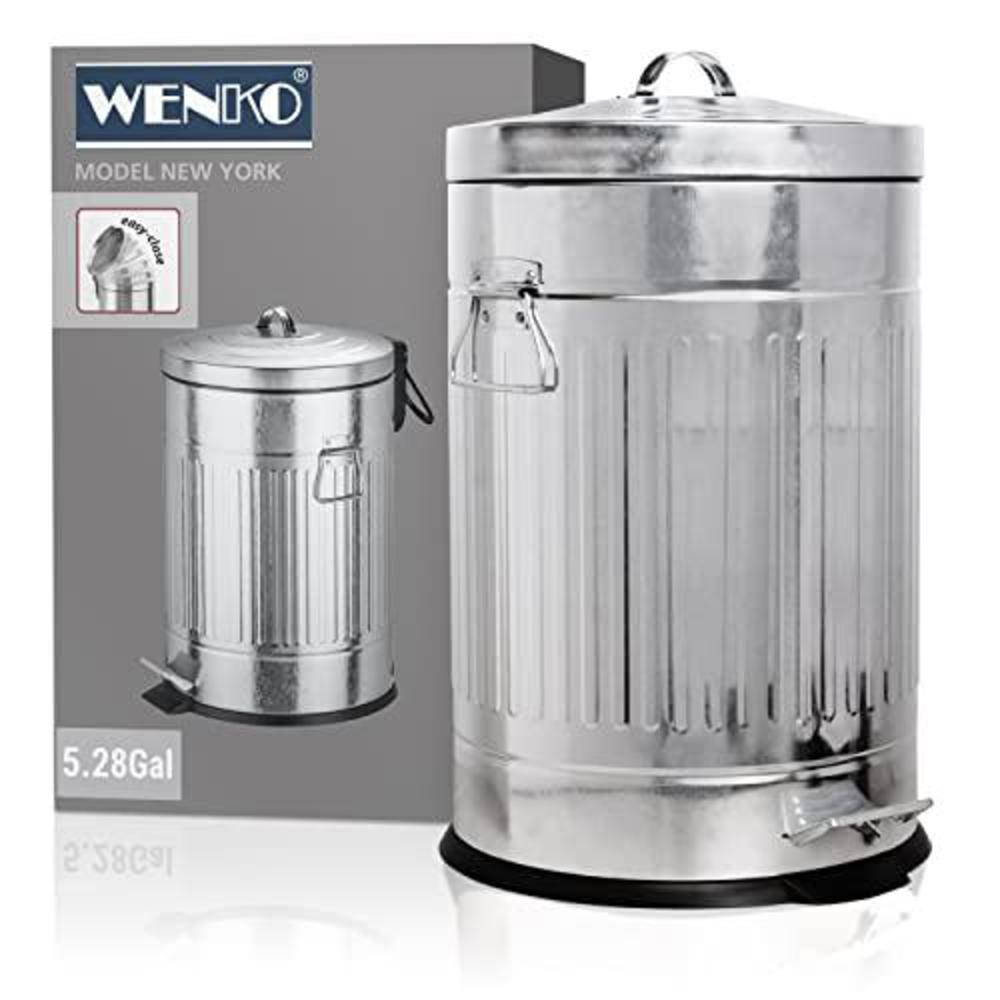 wenko step trash can with lid and pedal, retro metal garbage bin, for bathroom, kitchen, office, soft close, 5 gallon, 12.2 x