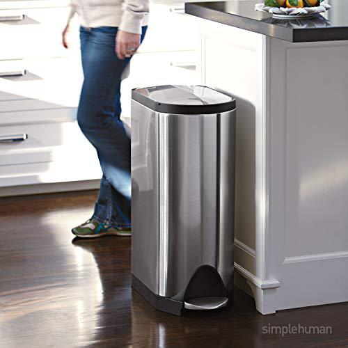 simplehuman 45 liter / 11.9 gallon butterfly lid kitchen step trash can, brushed stainless steel