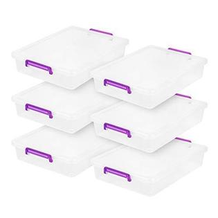 IRIS iris usa 6 qt. large flat plastic modular storage bin tote organizing  container with durable lid and secure latching buckles