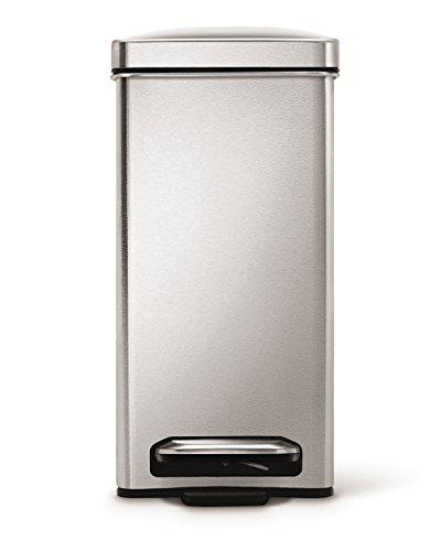 simplehuman 10 liter / 2.6 gallon stainless steel bathroom slim profile trash can, brushed stainless steel
