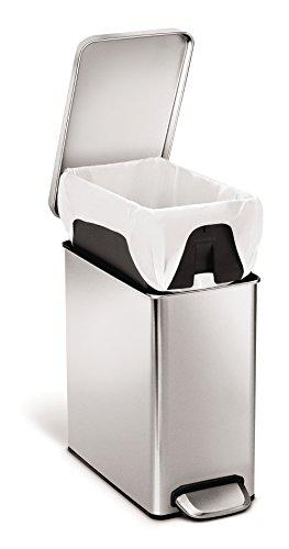 simplehuman 10 liter / 2.6 gallon stainless steel bathroom slim profile trash can, brushed stainless steel