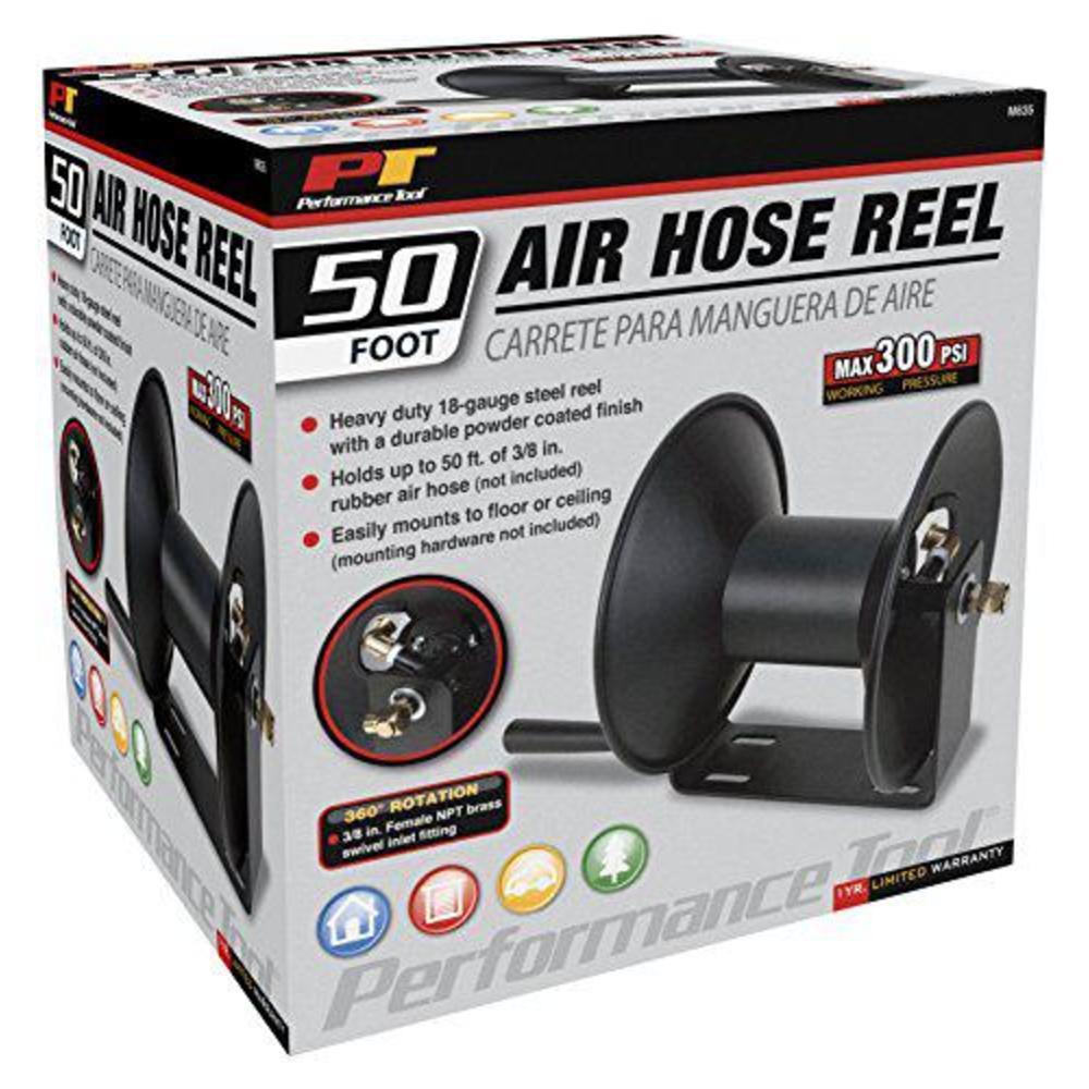 performance tool m635 50' 18 gauge steel air hose reel (reel only)