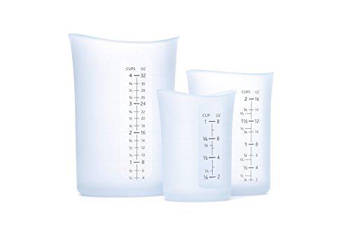 isi basics measuring set of 3 silicone flexible mesauring cup, translucent