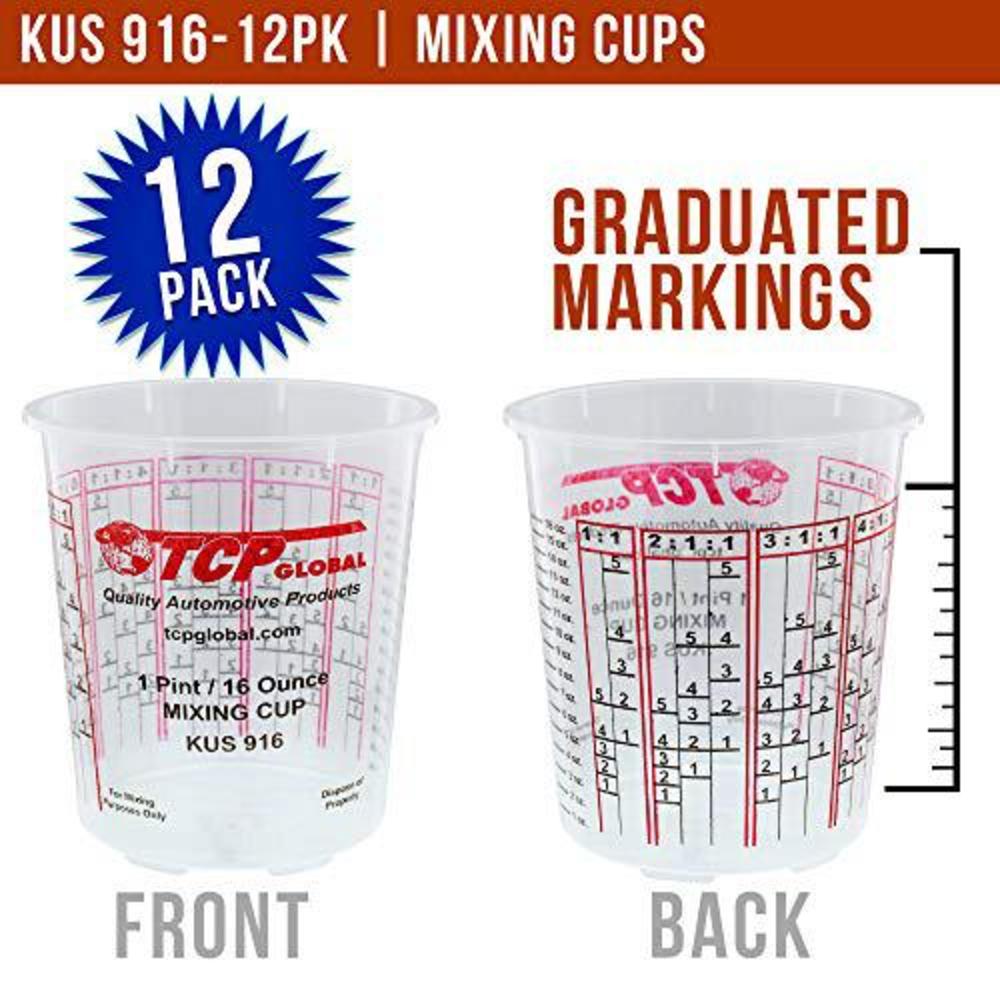 custom shop pack of 12 each - 16 ounce paint mixing cups = 1 pint cups have calibrated mixing ratios on side of cup pack of 1