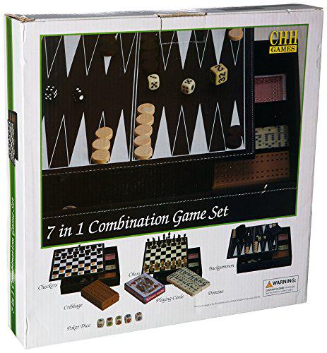 CHH faux leather game set with a variety of tabletop games, black