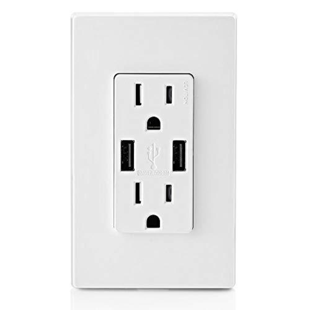 leviton t5632-w 15-amp charger/tamper resistant duplex receptacle, 1-pack, white
