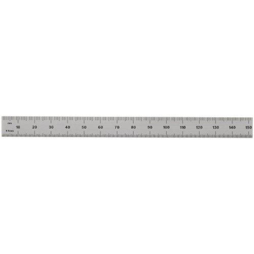 mitutoyo 182-207, steel rule, 6" x 150mm, (1/10, 1/100", 1mm, 1/2mm), 1/64" thick x 1/2" wide, satin chrome finish tempered s