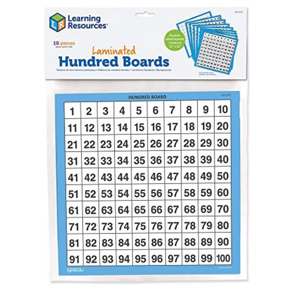 learning resources laminated hundred boards, dry-erase counting aid, set of 10, ages 5+, multicolor, model:ler0375 multi-colo