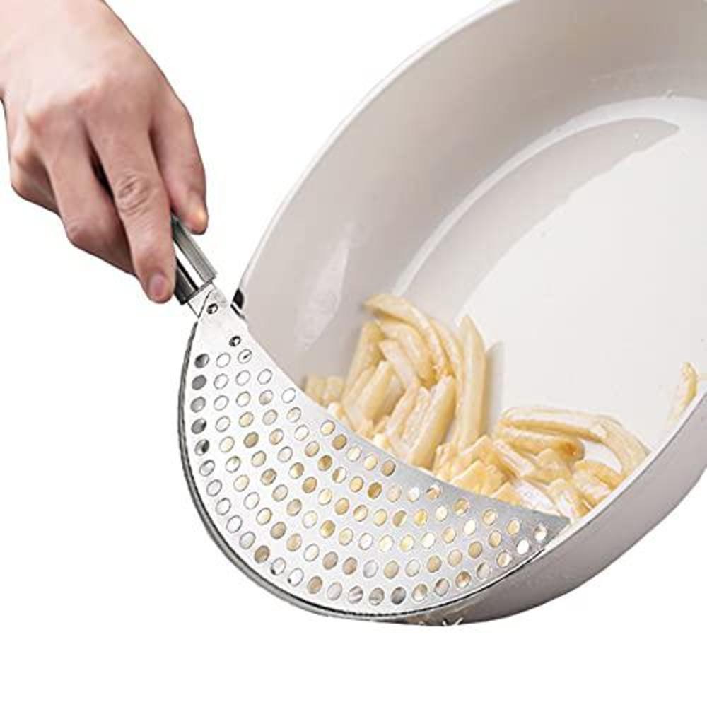 killer\'s instinct outdoors pan pot strainer with handle stainless steel hand held crescent drainer for spaghetti fry noodles fruit vegetable pasta strai