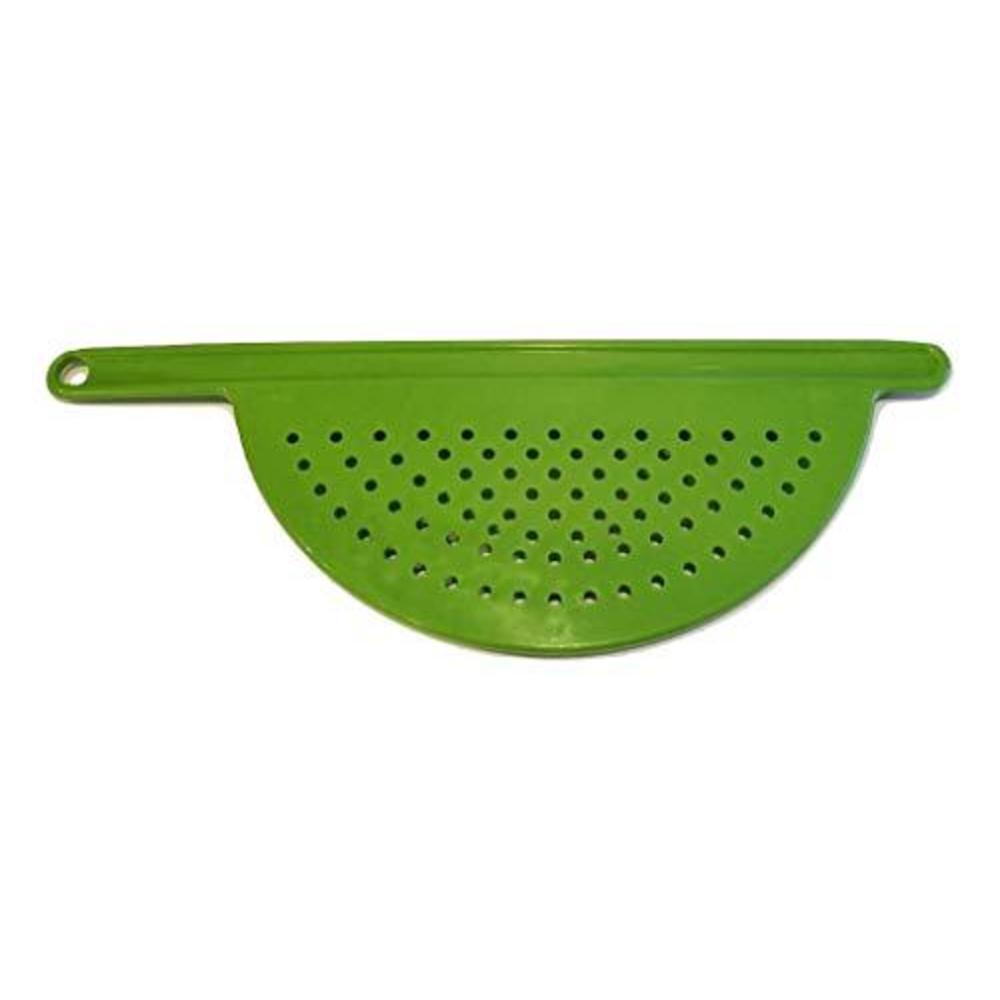 handy housewares hand held pot drainer with handle - fits up to 9" pots - great for noodles, pasta, fruit, veggies and more! 
