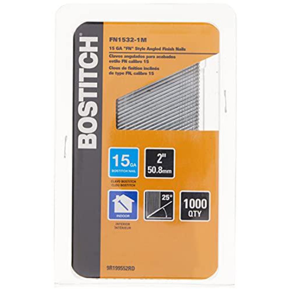 Stanley Bostitch bostitch finish nails, fn style, angled, 15ga, 2-inch, indoor use, 1000-pack (fn1532-1m) (package may vary)