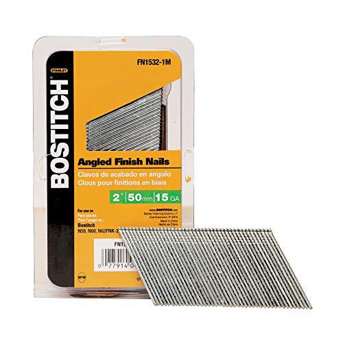 Stanley Bostitch bostitch finish nails, fn style, angled, 15ga, 2-inch, indoor use, 1000-pack (fn1532-1m) (package may vary)
