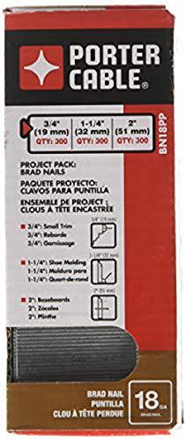 porter-cable brad nails, project pack, 18ga, 3/4 inch - 300, 1-1/4-inch - 300; 2-inch - 300, 900-pack (bn18pp)