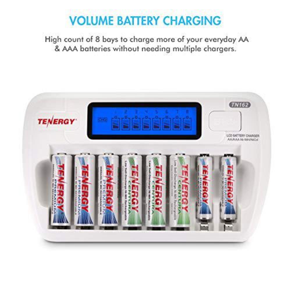 tenergy tn162 8-bay smart lcd battery charger for rechargeable aa/aaa nimh/nicd batteries