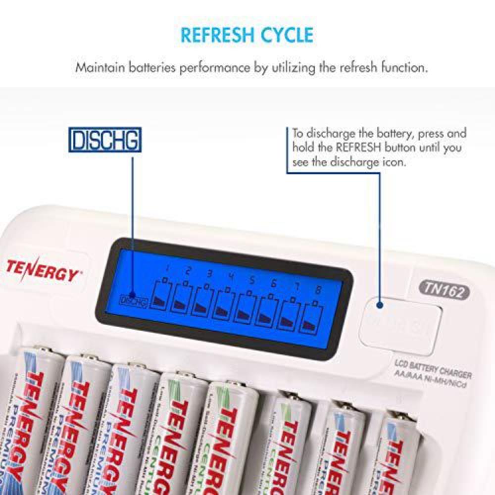 tenergy tn162 8-bay smart lcd battery charger for rechargeable aa/aaa nimh/nicd batteries
