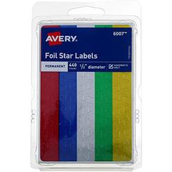 avery foil star stickers, 1/2" diameter, assorted colors, 440 reward stickers (6007) (3)