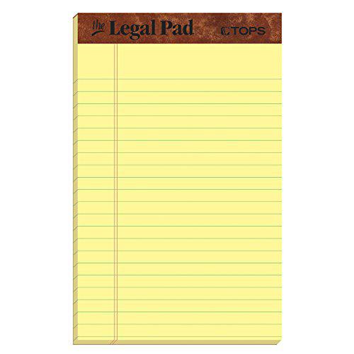 tops the legal pad writing pads, 5" x 8", jr. legal rule, canary paper, 50 sheets, 5 pack (75017)