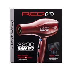 Red Pro Kiss RED Pro by Kiss Professional Hair Dryer 3200 Turbo with Bonus Attachments, Powerful for Straight Hair and Curly Hair