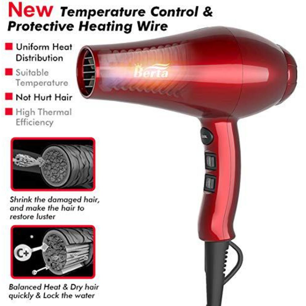 Jinri hair dryer 1875w, professional infrared hair dryer, negative ionic blow dryer fast drying, ceramic hairdryer with nozzle, adj
