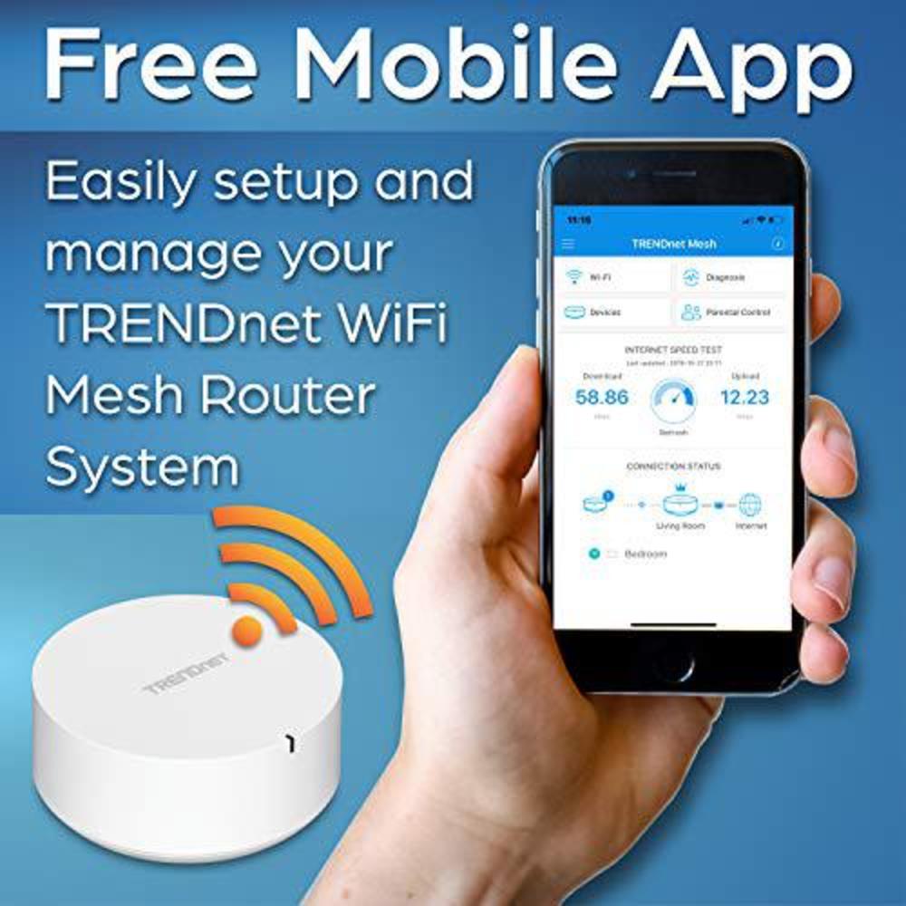 trendnet ac2200 wifi mesh router system, tew-830mdr2k,2 x ac2200 wifi mesh routers, app-based setup, expanded home wifi(up to
