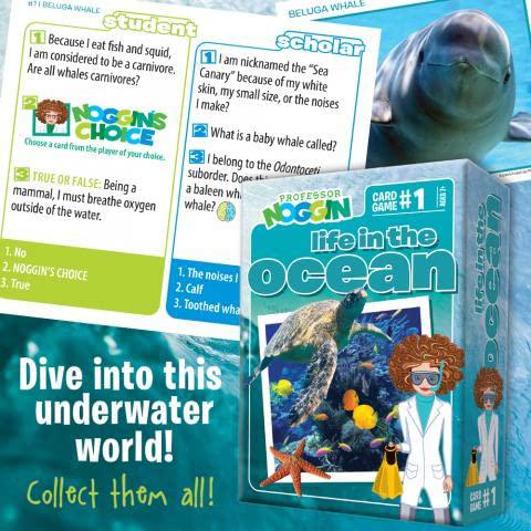 Outset Media professor noggin's life in the ocean trivia card game - an educational trivia based card game for kids - trivia, true or fals