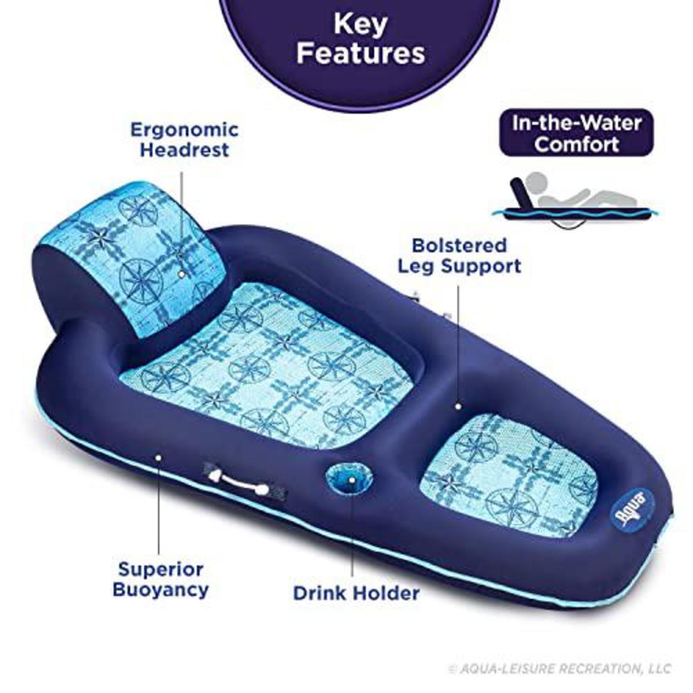 Aqua Leisure aqua luxury water lounge - extra large - inflatable pool float with headrest, backrest & footrest - navy/light blue