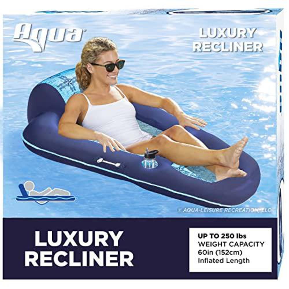 Aqua Leisure aqua luxury water lounge - extra large - inflatable pool float with headrest, backrest & footrest - navy/light blue