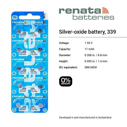 renata batteries 339 silver oxide 0% mercury watch battery (5 pack)