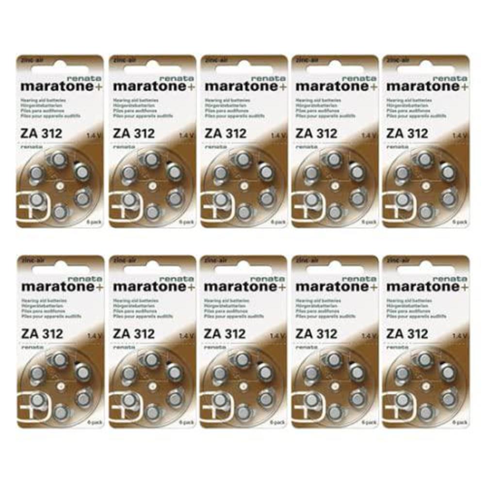 Renata Batteries renata za 312 maratone zinc air hearing aid batteries (pack of 60 batteries)