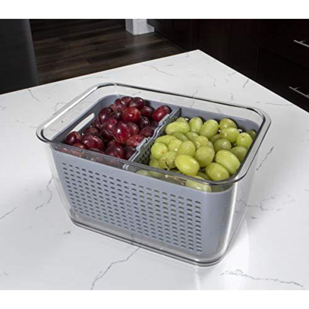kitchen spaces gray colander bin variety pack, fridge organizers, produce storage, keep vegetables fresh, lettuce, grape or s