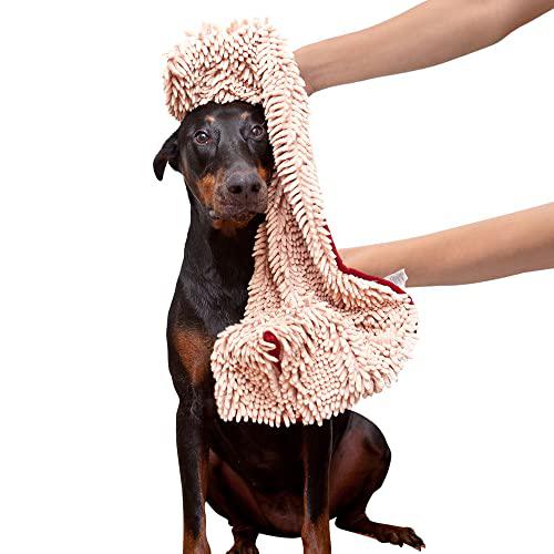 soggy doggy doormat super shammy beige one size 31-inch x 14-inch microfiber chenille dog towel with hand pockets, (362012)