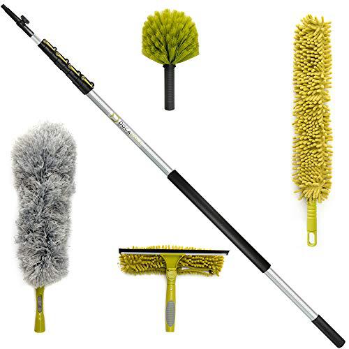 Docazoo docapole cleaning kit with 7-30 foot (36 ft reach) telescoping extension pole; includes 1 window squeegee & washer, and 3 dus