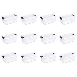 sterilite 17531712 15 quart/14 liter clearview latch box, clear with sweet plum latches, 12-pack