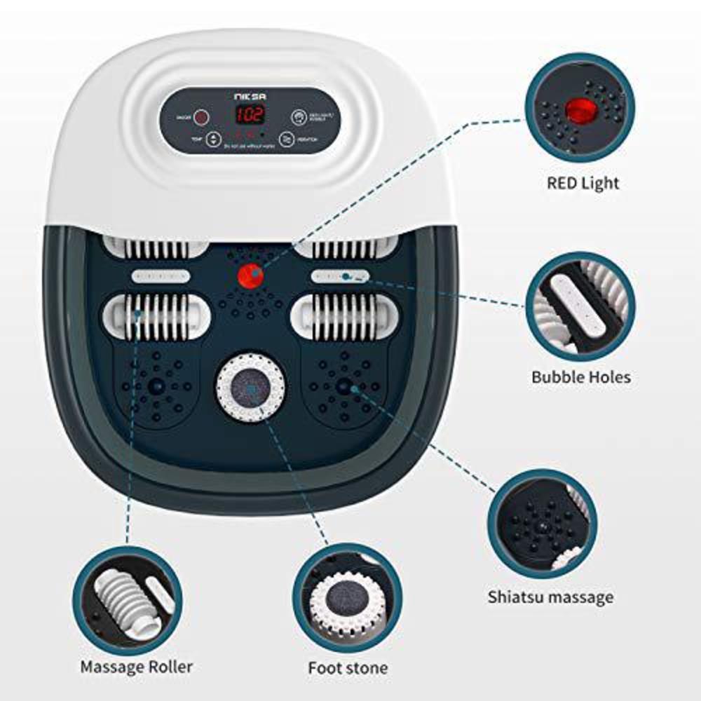 Niksa foot spa bath massager with heat, bubbles, vibration and red light,4 massage roller pedicure foot spa tub for feet stress rel