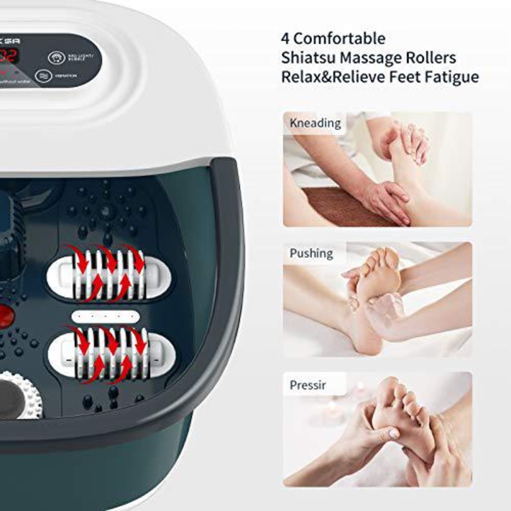 Niksa foot spa bath massager with heat, bubbles, vibration and red light,4 massage roller pedicure foot spa tub for feet stress rel