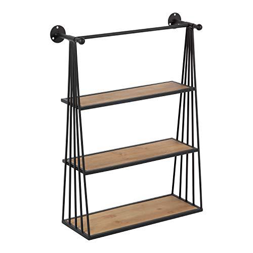 kate and laurel nevin rustic three tier shelf, 23.25" x 30.25" x 8", brown and black, modern farmhouse inspired wall storage 