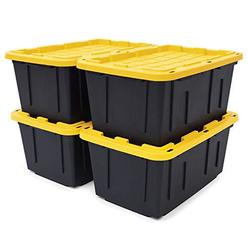 CX Original Black & Yellow 27-gallon Tough Storage containers with Lids, Extremely Durable A, Stackable, (4 Pack)