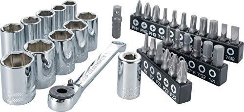 craftsman socket set with right angle bit driver, sae / metric, 1/4 inch drive, 35-piece (cmmt12005)