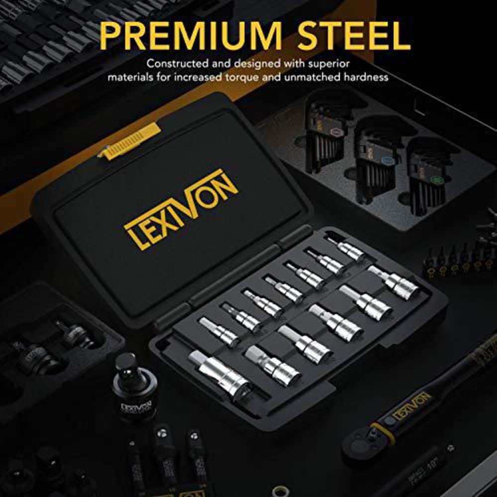 lexivon hex bit socket set, premium s2 alloy steel | 13-piece metric 2mm - 14mm set | enhanced storage case (lx-141)