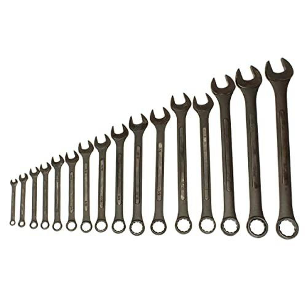 abn combination wrench set - 16 pc raised panel sae wrench set with wrench roll up pouch, black spanner wrench set
