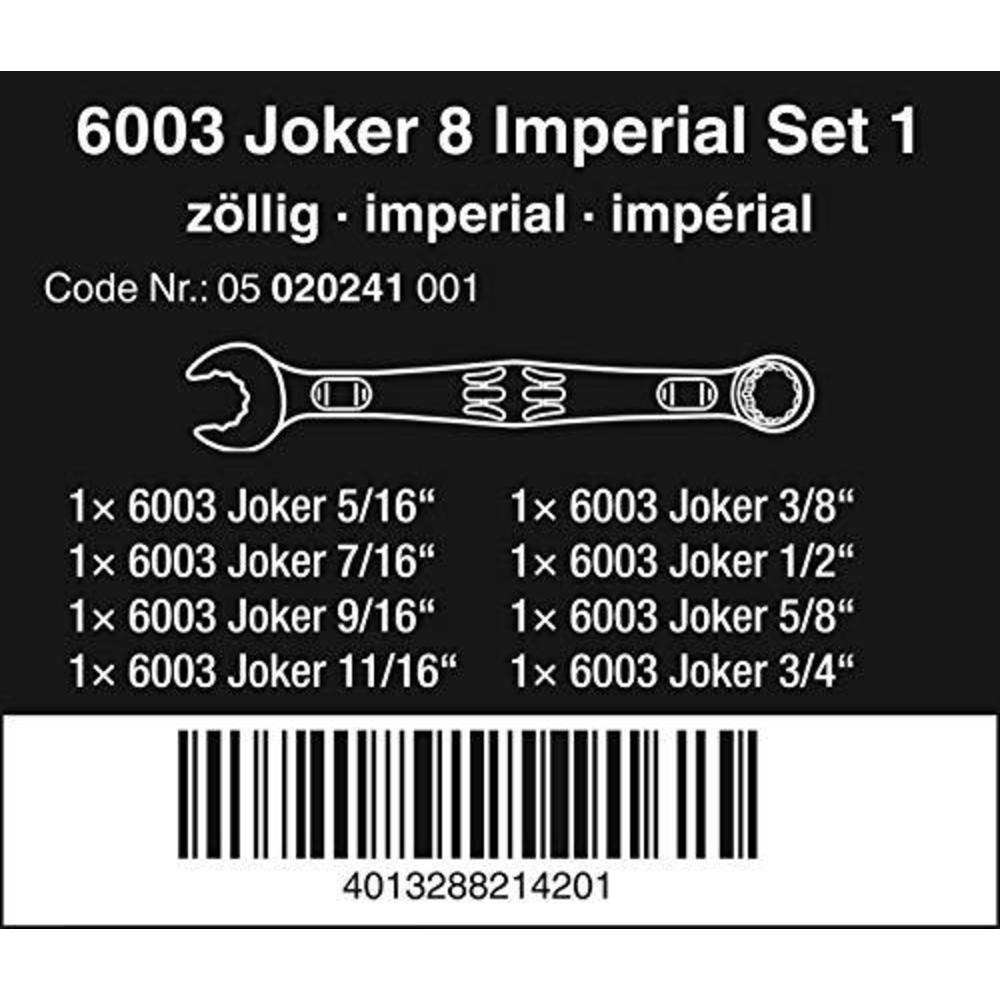 wera 05020241001 6003 joker 8 imperial set 1 combination wrench set, imperial, 8 pieces