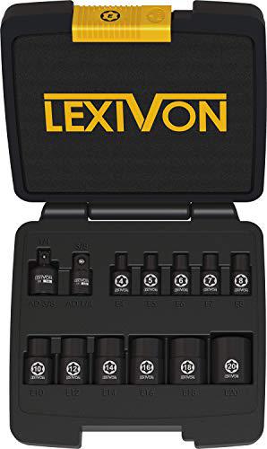 lexivon e-torx socket set, chrome vanadium alloy steel | 13-piece female star socket e4 - e20 set | enhanced storage case (lx