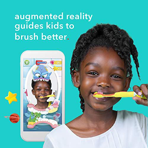 Colgate hum by colgate smart manual kids toothbrush set for ages 5+, gaming experience for teeth brushing, extra soft, coral