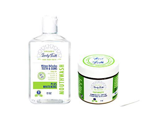 Lucky Teeth organic oral care pack - food grade peroxide whitening mouthwash + remineralizing toothpaste - by lucky teeth.
