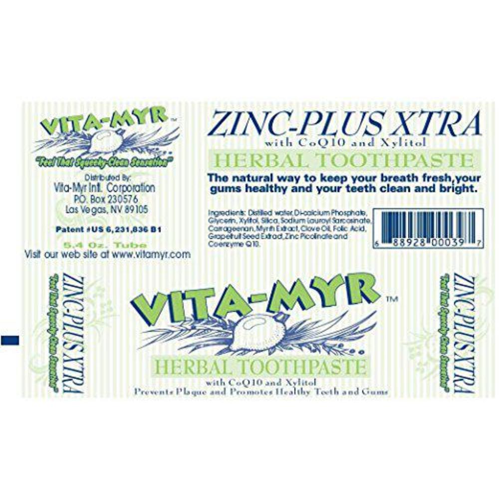 vita-myr zinc+ toothpaste w/xylitol and coq10,no sugar,no fluoride, gluten free, sls free no alcohol,no saccharin no artifici