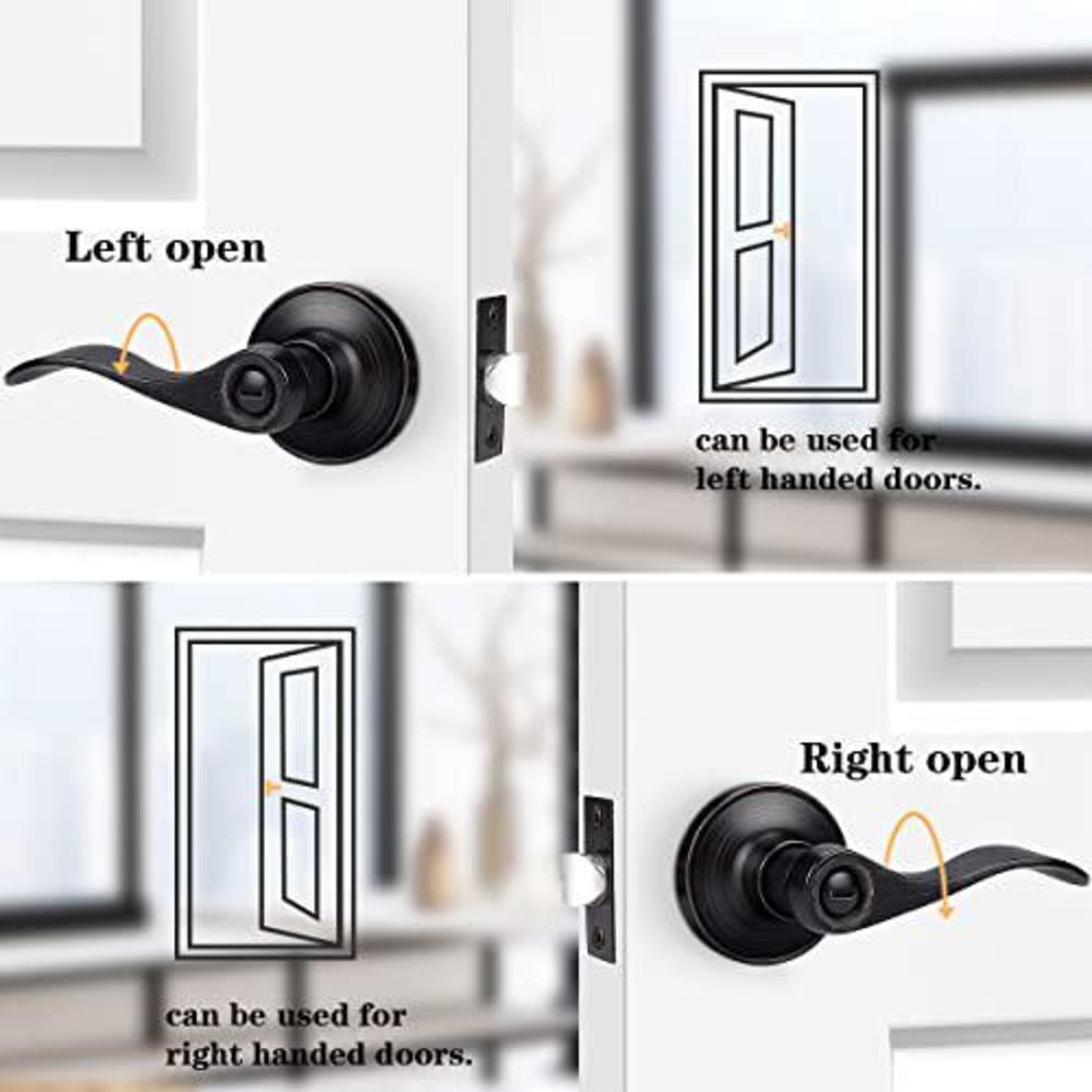 probrico oil rubbed bronze wave privacy door levers bed bath door handles keyless interior door leversets,left/right handed,5