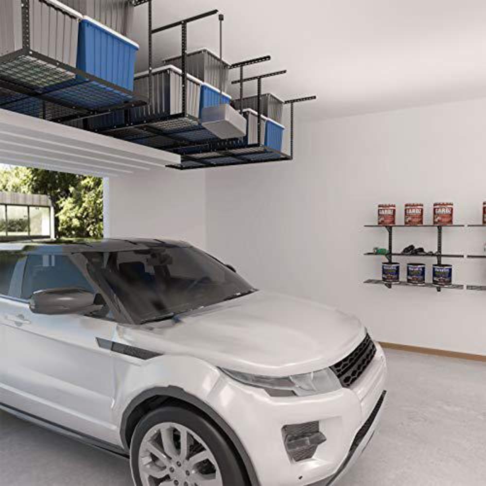 fleximounts 3x6 overhead garage storage adjustable ceiling storage rack, 72" length x 36" width x 40" height, black