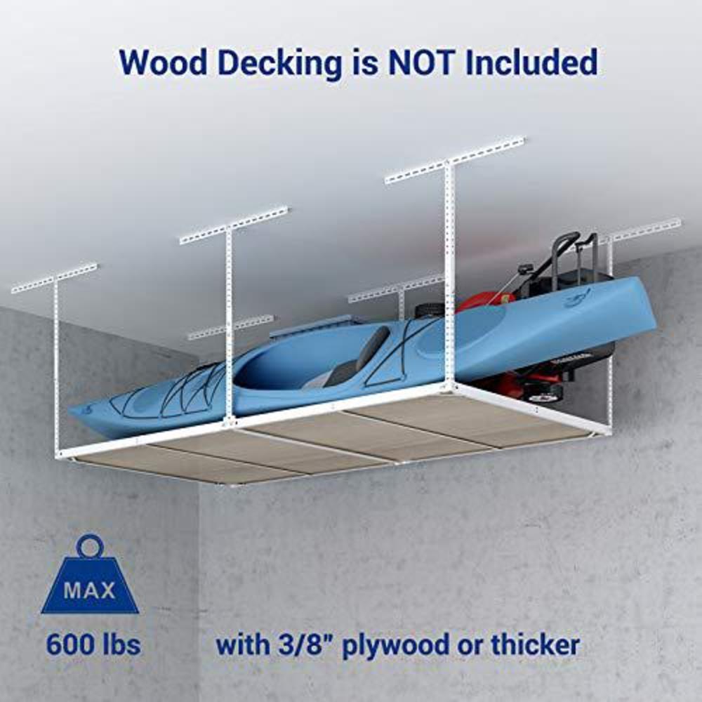fleximounts 4x8 overhead garage storage rack without decking adjustable ceiling garage rack heavy duty, 600lbs weight capacit