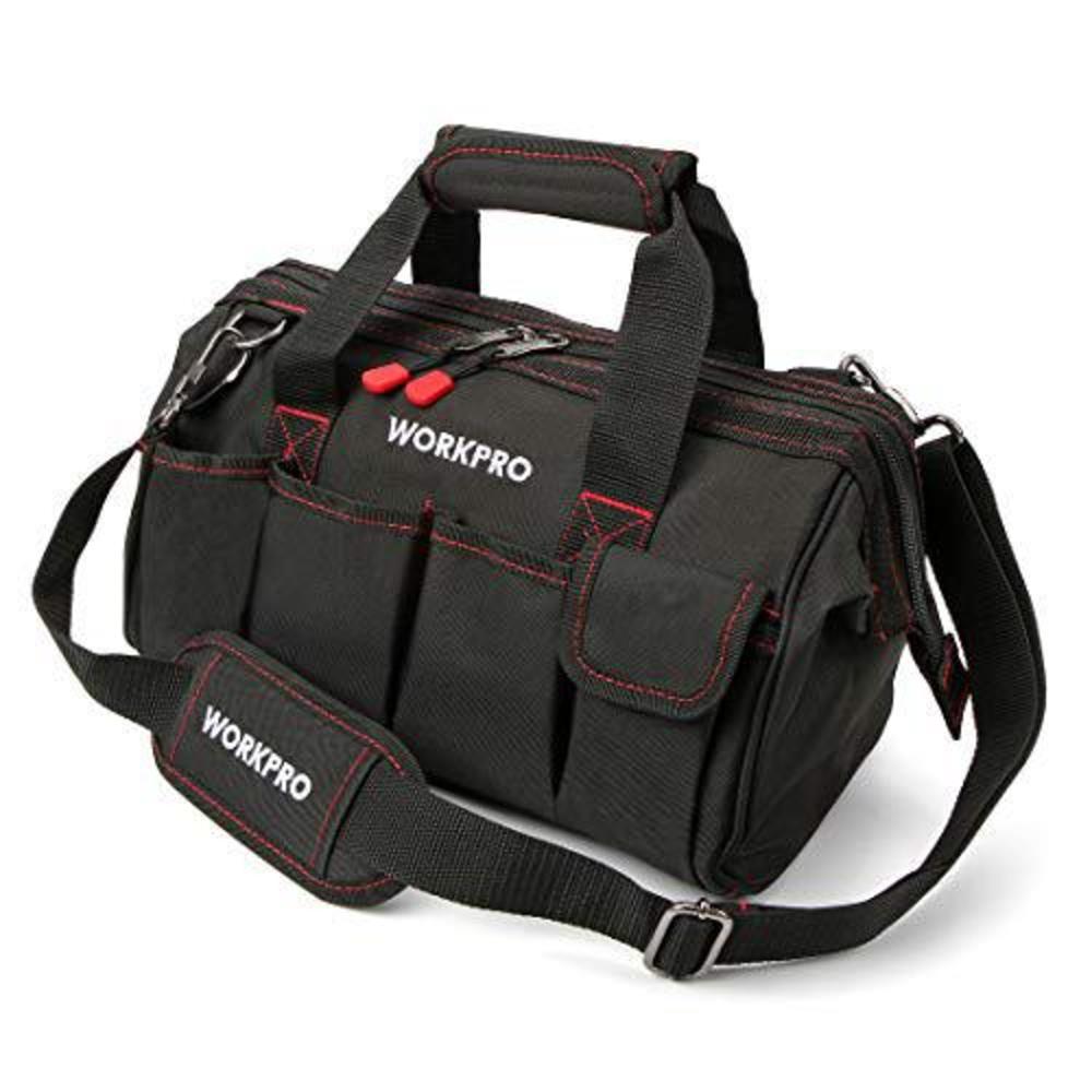 workpro 14-inch tool bag, multi-pocket tool organizer with adjustable shoulder strap, w081021a , black